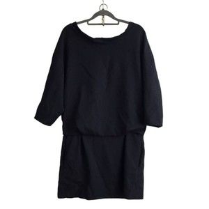 Thakoon Dropped Waist Dress Womens 4 Navy Blue Knit Exposed Back Zipper Fitted